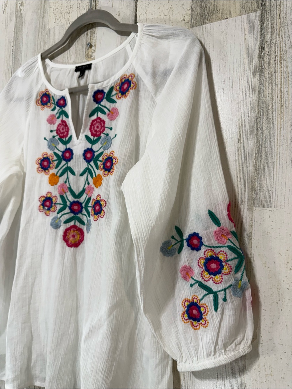 Talbots White Embroidered Peasant Top with Bright Florals - Picture 4 of 12
